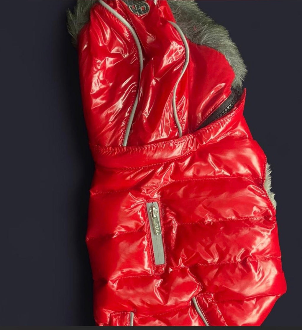Hip Doggie Elite Reflective Coat, a high-gloss puffer vest designed for small to large dogs.
