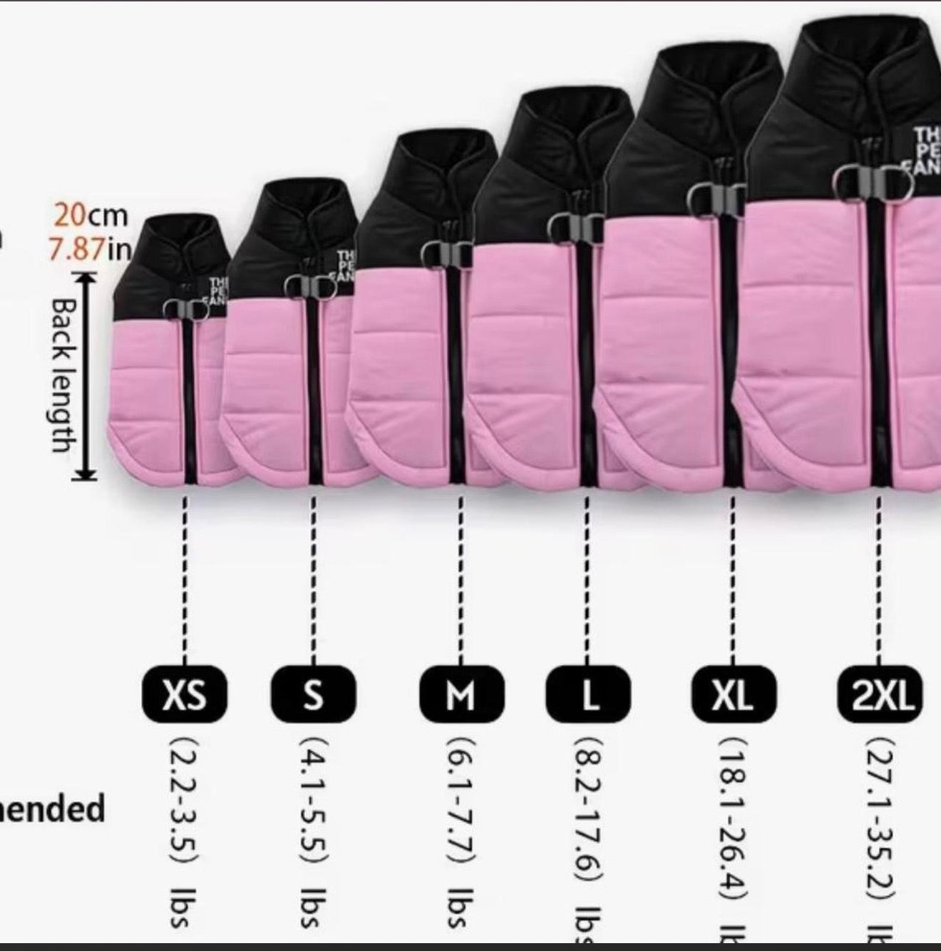 Luxury Pink & Black Puffer Dog Jacket Vest – Warm Waterproof Pet Coat with D-Ring Leash Hook size medium